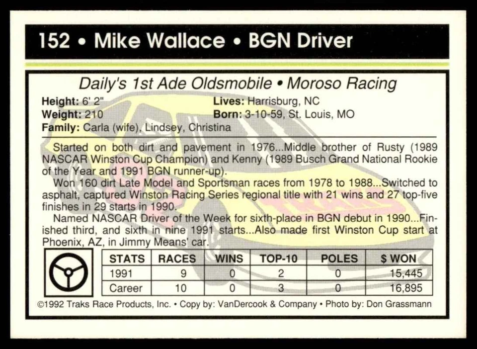 1992 Traks Mike Wallace #152 22041 - Image 2 of 2