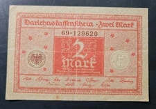 1920 GERMANY 2 OLD GERMAN MARK BANKNOTE 