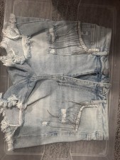 Risen High Rise Rhinestone Shorts Light Wash Distressed Fringe Womens Medium