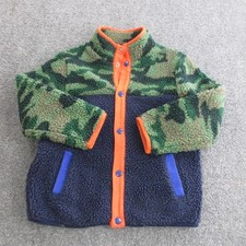 Boden Jacket Kids 6-7Y Camo Sherpa Fleece Snap Blue Orange Trim Winter Coat