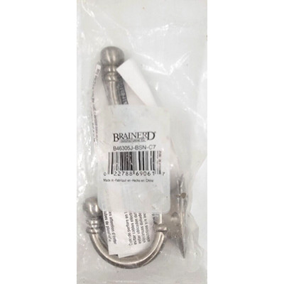 Brainerd 1-Hook 2.36-in x 5.19-in H Satin Nickel Decorative Wall Hook 35 lb.