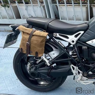 Oil Wax Canvas Motorcycle Saddle Bag Waterproof Vintage For E-bike Scooter Bike