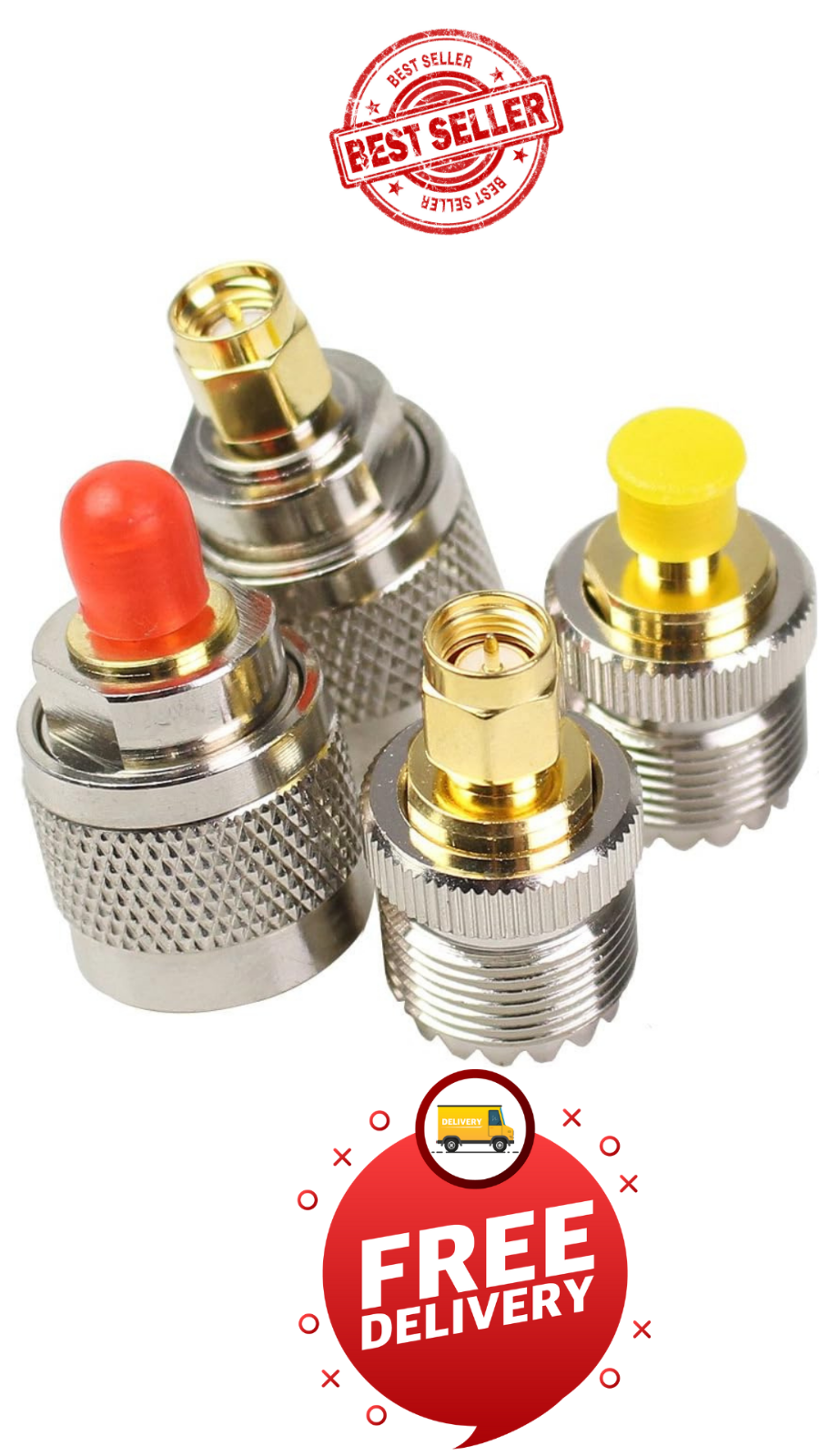 SMA SO239 Adapter 4PCS, UHF PL259 to SMA Male Female Connector Kit 4 Type Set...