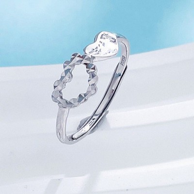 PT950 Pure Platinum 950 Love Heart Band Women Adjustable Rings 1.95-2.15g