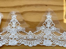 2 Yards Bright White Tulle Embroidery Lace Trim /Sewing/Crafts/Bridal/6.5" Wide