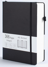 Thick Bullet Notebook with 366 Numbered Pages, A5 Dotted Journal for Writing
