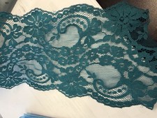 Per Yard Green Teal Non Stretch Poly Floral Lace Trim double Scalloped 5  