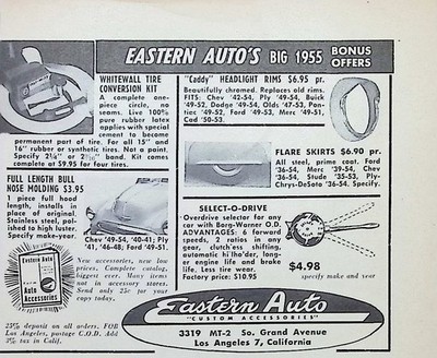 Eastern Auto Vintage Print Ad Custom Accessories Offers Los Angeles Feb 1955