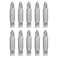 10pcs PH2/SL6 Magnetic Double Ended Phillips Slotted Screwdriver Bit 1/4",Gray
