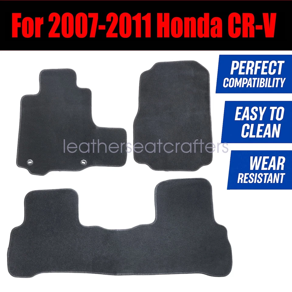 Alfombrillas de terciopelo de repuesto negras 3x para Honda CR-V CRV 2007-2011 Sport Foto 3 de 4