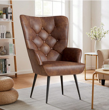 Image of Armchair Tub Chair Living Room Armchair,High Back Black Legs Comfy Chair Brown