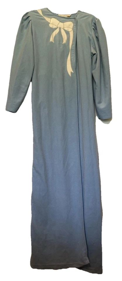 Vtg Oscar de la Renta Blue Large Luxury House Coat Satin Bow Long Belt MCM Robe - Image 2 of 4