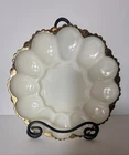 Vintage Anchor Hocking Fire King Milk Glass Deviled Egg Platter Gold Trim MCM