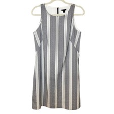 Ann Taylor Black & Cream Striped Sleeveless Sheath Shift Dress Size 6 EUC