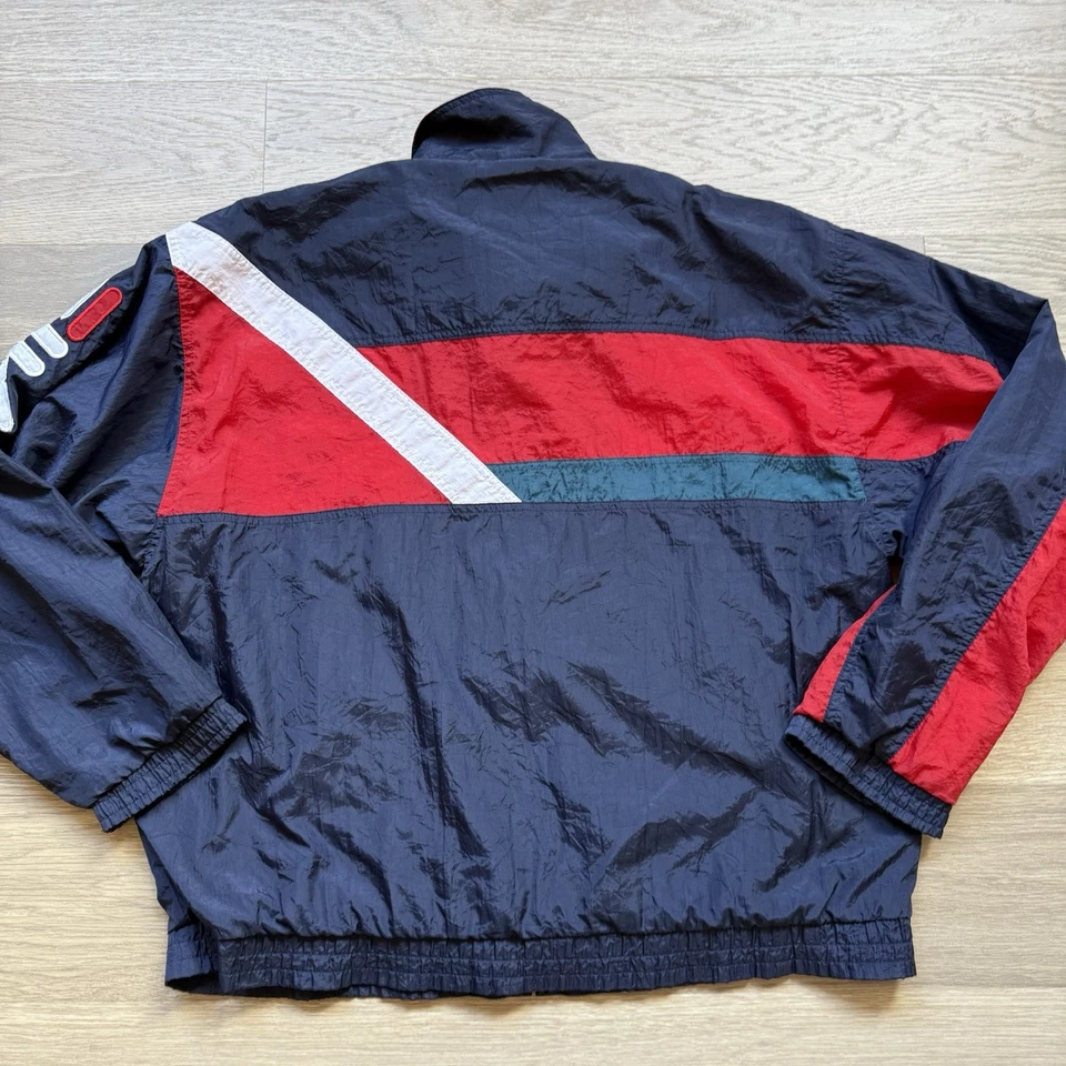 Vintage FILA Jacket Men Large 90s Colorblock Logo Spell Out Zip Windbreaker - Image 2 of 4