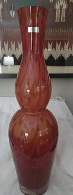 Waterford Evolution Art Glass Red Amber Orange Stem Vase 19.5'' Tall
