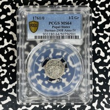 1761/0 Papal States Clement XIII 1/2 Grosso PCGS MS64 Lot#G1596 Silver!