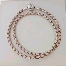 Genuine Silver Pandora Moments Champagne Double Leather Bracelet 37cm S925 ALE