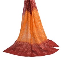 Sushila Vintage Orange Dupatta 100 Pure Cotton Bandhani Printed Long Stole Wrap