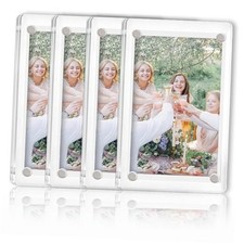 FQEIUO 4 Pack Magnetic Picture Frames for Refrigerator, 4X6 Inch Acrylic Photo
