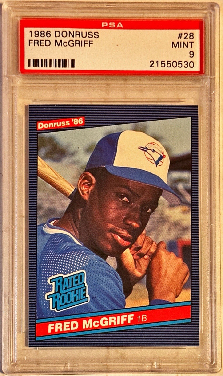 Fred McGriff 1986 Donruss Rated Rookie #28 (RC) PSA 9 Blue Jays HOF