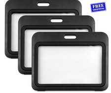 3 Pack ID Badge Holder with Double-Sided Windows Hard Plastic Horizontal ID Card