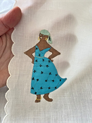Vintage Haiti Caribbean Madeira ? Appliqué embroidered Linen set Rumba Dancing
