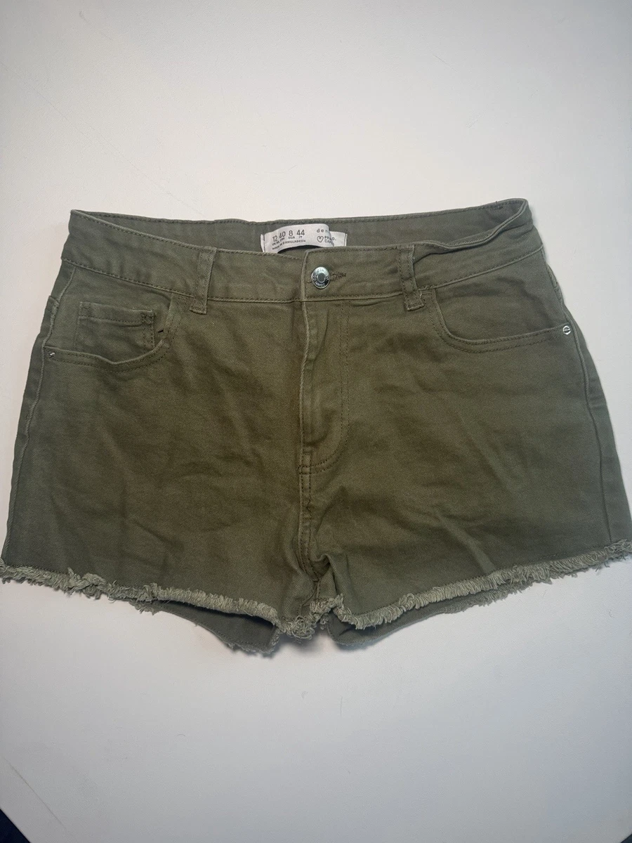 Short Coupé Femme Primark – Vert, 100% Coton, Taille M, Taille Haute Extensible