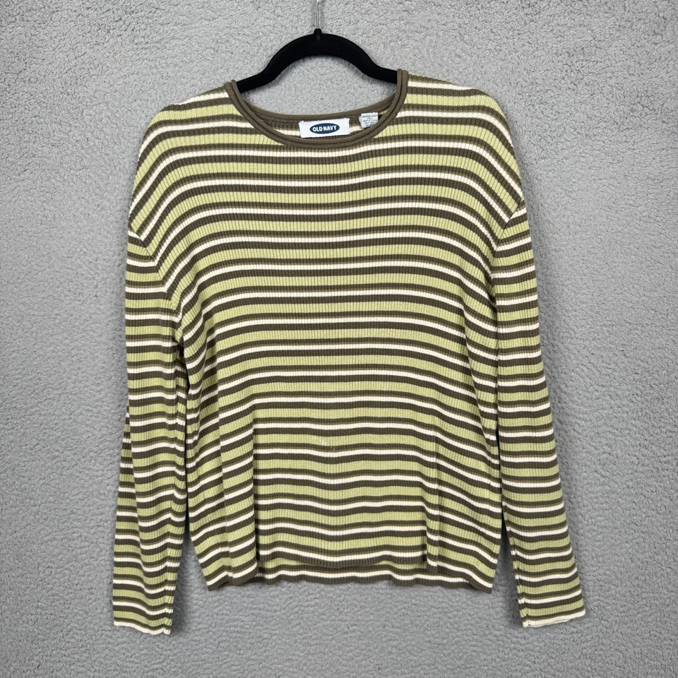 VTG Old Navy Top Womens XL Green Stripe Grunge Indie Sleaze Retro Basic Y2K - Image 3 of 4