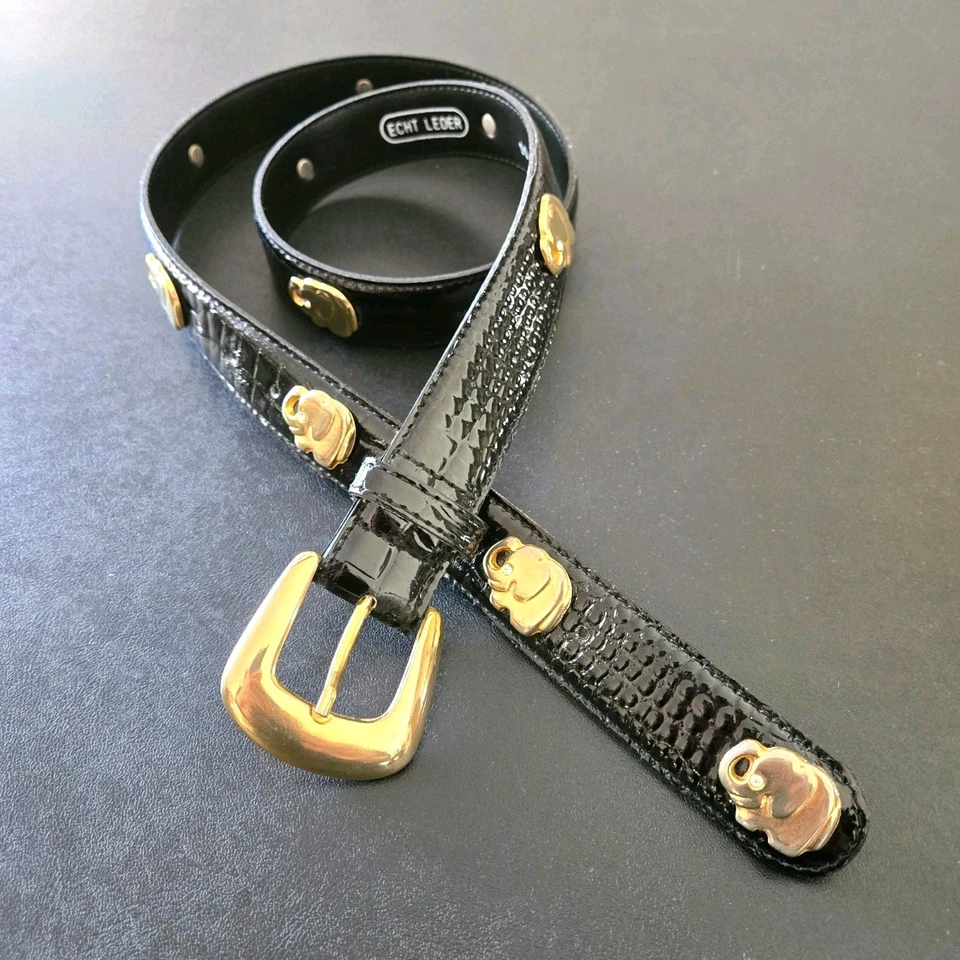 De Colección Cinturón de Cuero Alemán Latón Elefante Hebilla Cocodrilo Repujado Safari Boho M 34-36 Foto 2 de 4