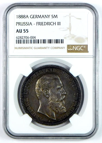 1888A Germany Silver 5 Mark - Prussia - NGC AU 55 - Friedrich III - KM# 512