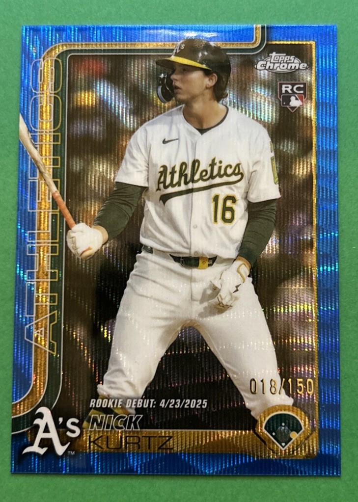 2025 Topps Chrome Update Nick Kurtz #USC180 Blue Refractor RC 018/150 Oakland