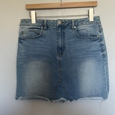 Harper Denim Skirt Womens Size L Blue Mini Raw Hem Jean Skirt
