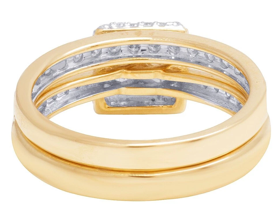 14K желтое золото подлинный принцесса огранки бриллиант квадратный Halo свадебное кольцо комплект 1 карат - Изображение 2 из 4