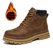 Men's Fashion Leather Boots Warm Plush Snow Boots High Top Ankle Work Boots