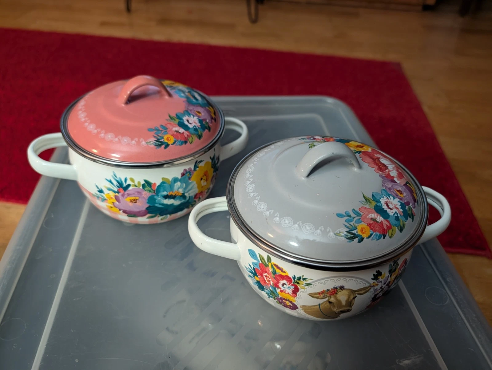 Pioneer Woman Sweet Romance Mini 1 Qt Enameled Dutch Ovens Set Of Two
