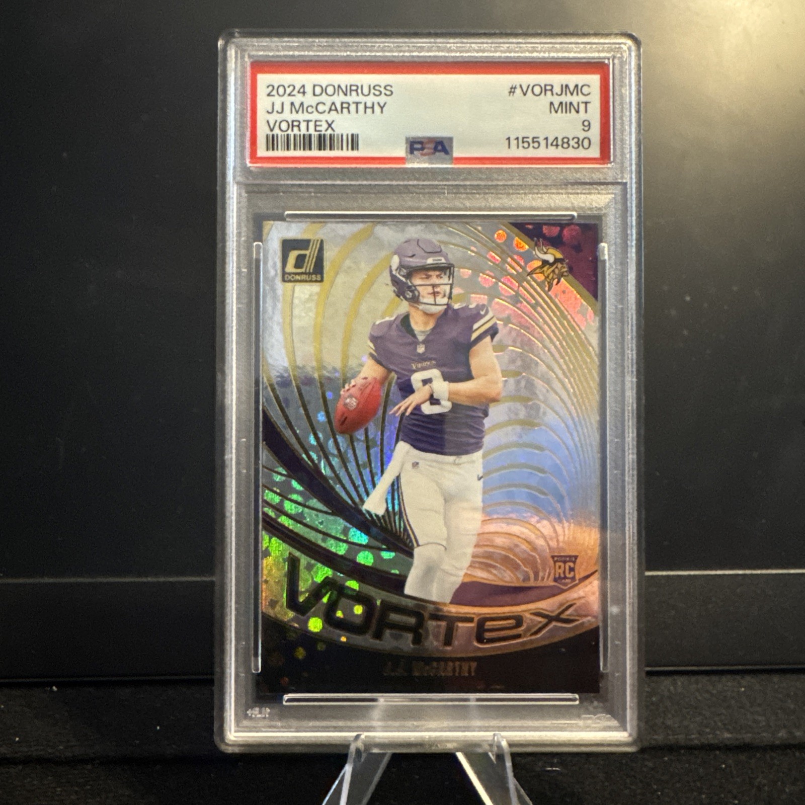 2024 Panini Donruss Vortex J.J. McCarthy #VOR-JMC (RC) PSA 9