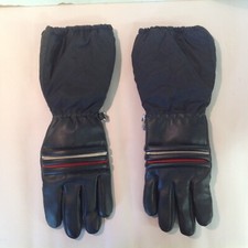 Vintage 1980's Pair Black Snowmobile Gloves Japan Vinyl Rayon Foam Knit Lined
