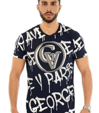Avenue George V Paris T-Shirt GV logo Rhinestone Men's Black Fitted Tee Large