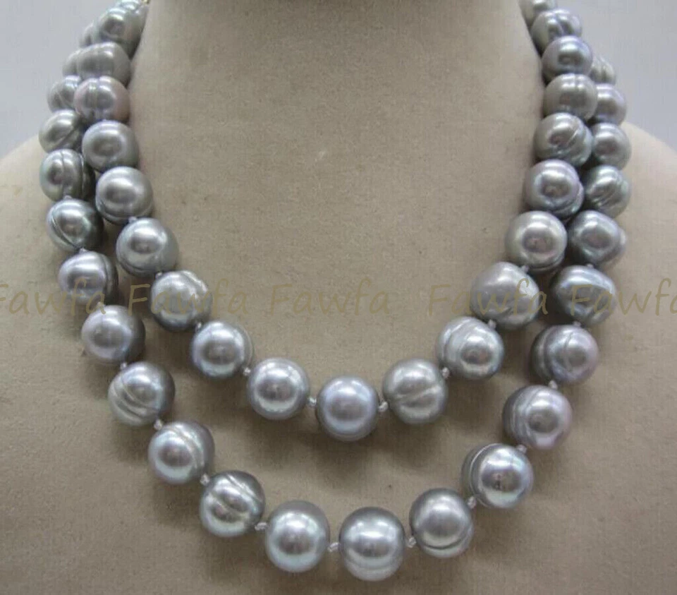 Collar de perlas barrocas naturales genuinas gris plata 11-12 mm del Mar del Sur oro 14K Foto 2 de 3