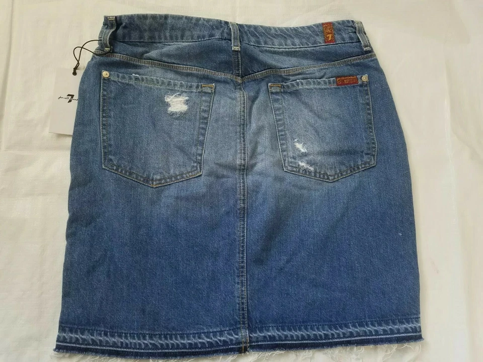 Nuevo 7 FOR ALL HUMANITY Destroyed Azul Denim Jean Falda Mujer’s 31 u 11/12 $178 Foto 2 de 4
