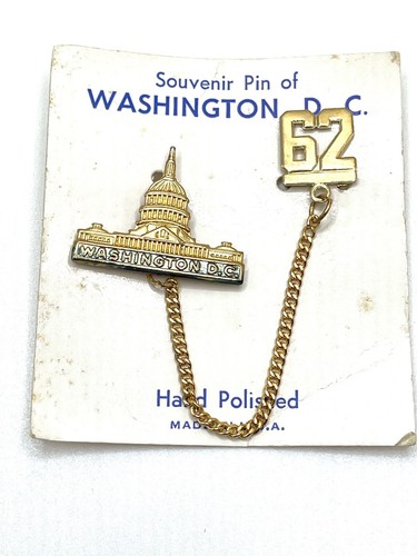 Vintage 1962 US Capital Washington DC Gold Enamel Sweetheart Pin Vintage NOS