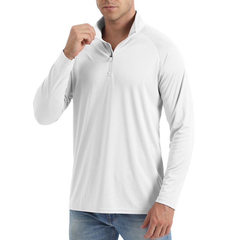 Men's UPF50+ Sun Shirts Long Sleeve 1/4 Zip Up Outdoor Fishing Sports Casual Tee
