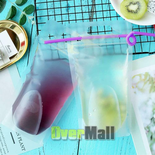 Drink Pouches Bags Reusable Juice Smoothie Stand Up Zipper Seal Bags with Straws - Picture 11 of 12