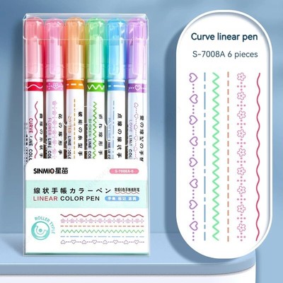 6 Stuck Textmarker Blumenlinienform Roller Tip Curve Liner Marker Schreibwaren
