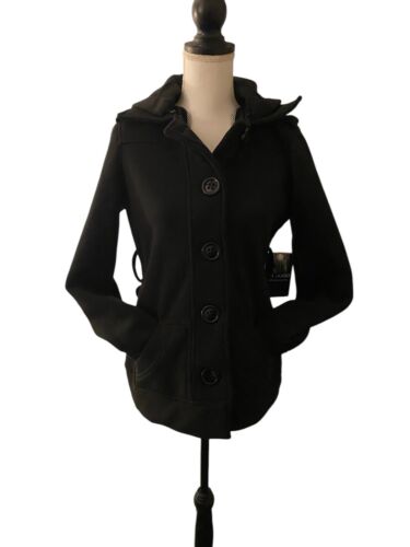 Ci Sono By Cavalini Hooded Coat Jacket Button Style CF02 Black M - Picture 4 of 13
