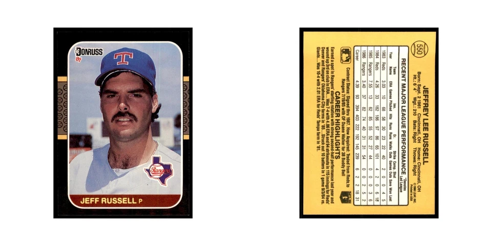 1987 Donruss Jeff Russell Baseball Cards #550 - Image 3 of 3