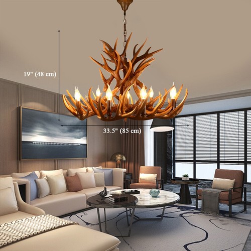 Rustic Deer Horn Chandeliers Resin Antlers Pendant Light Ceiling Lamp 9-lights - Picture 4 of 9
