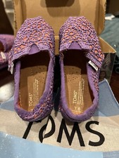 Toms Classics Purple-Orange Crochet Tiny 6T Slip On Casual Canvas Flat Shoes