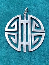 Arts and crafts unique Sterling Silver 1.75" Diameter Pendant Geometric Design
